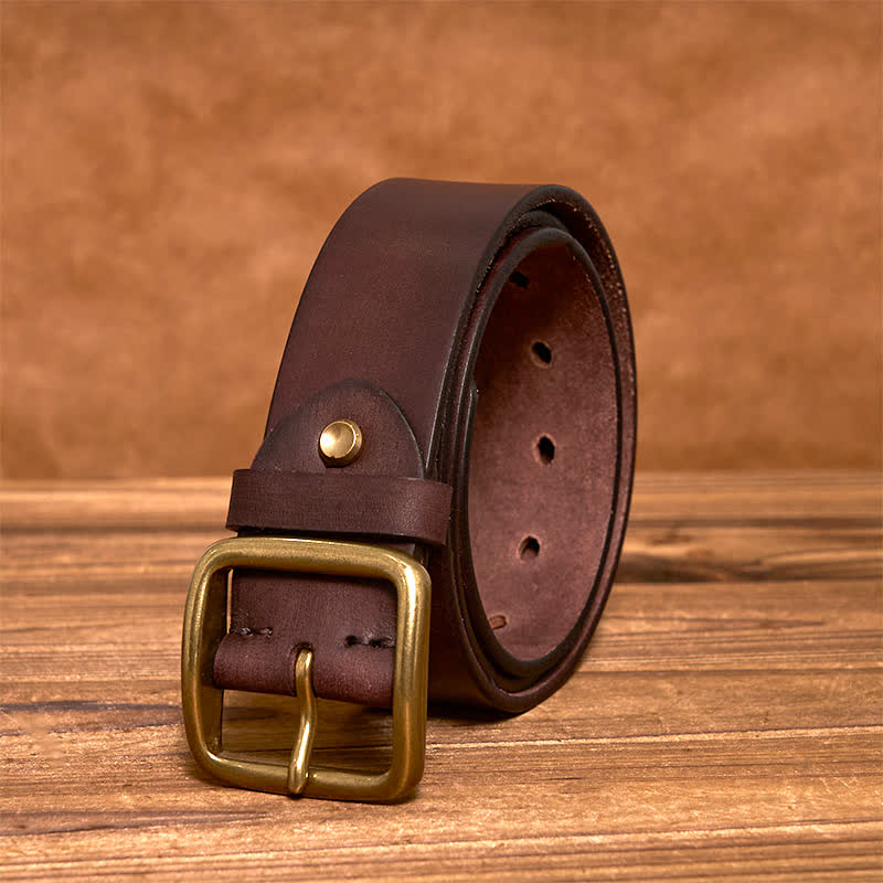Simple Chic Vintage Brass Square Buckle Leather Belt