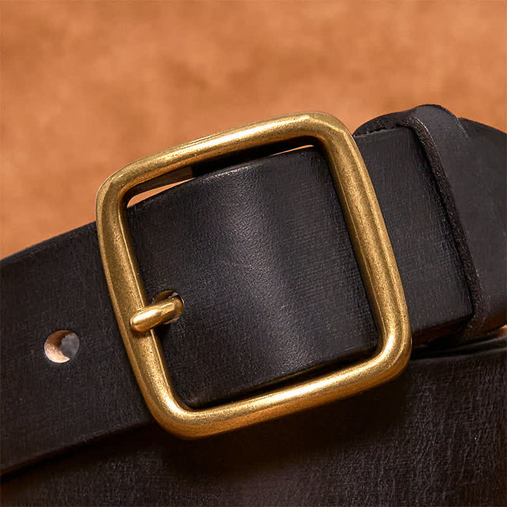 Simple Chic Vintage Brass Square Buckle Leather Belt
