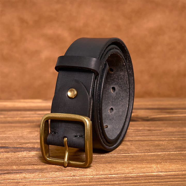 Simple Chic Vintage Brass Square Buckle Leather Belt