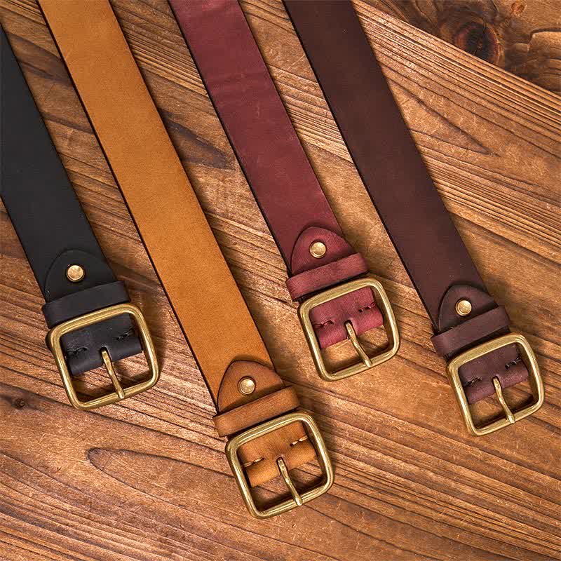 Simple Chic Vintage Brass Square Buckle Leather Belt