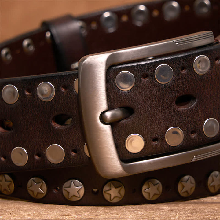 Punk Biker Rivet Studded Handmade Leather Belt - image 3
