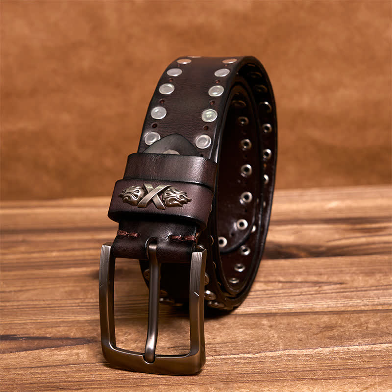 Punk Biker Rivet Studded Handmade Leather Belt - image 1