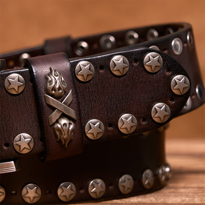 Punk Biker Rivet Studded Handmade Leather Belt - image 2