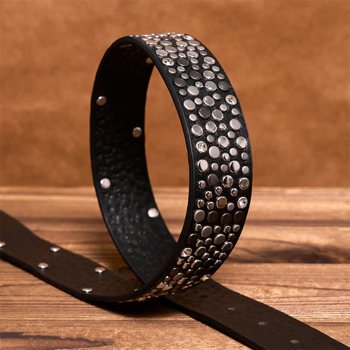 Punk Asymmetric Round Rivet Studded Leather Belt - image 4