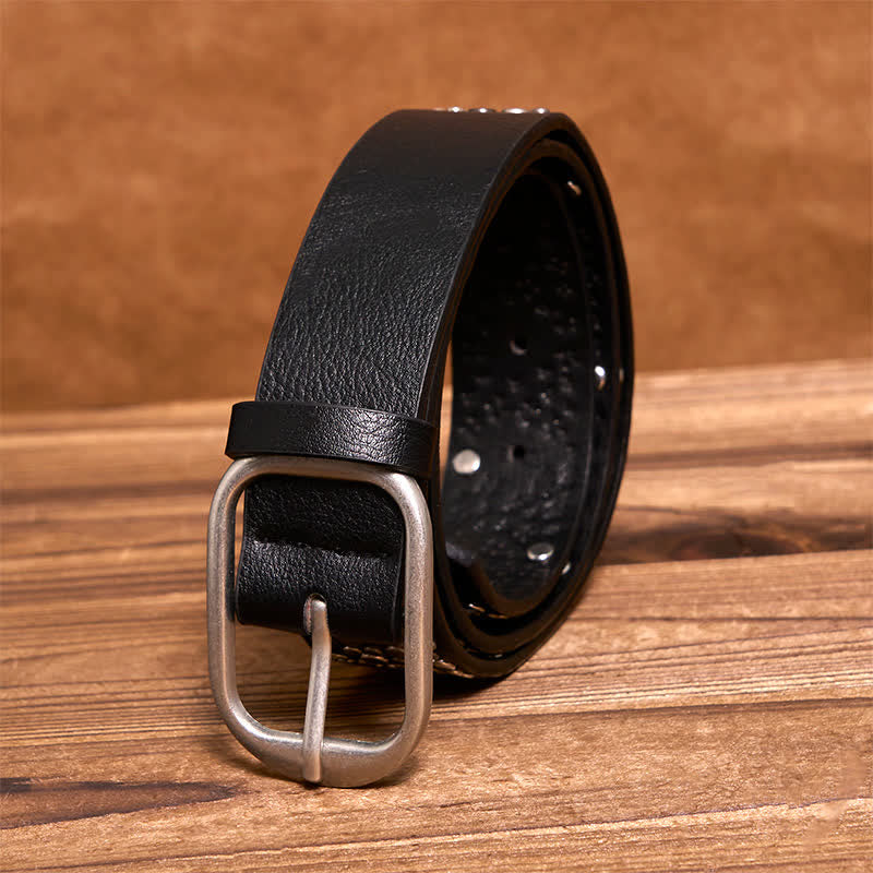 Punk Asymmetric Round Rivet Studded Leather Belt - image 1