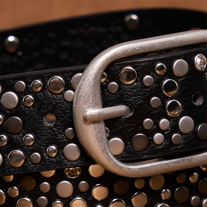 Punk Asymmetric Round Rivet Studded Leather Belt - image 2