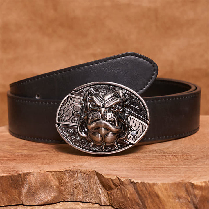 Men's DIY Fierce Dog Hidden Folding Knife Leather Belt - Dog - Black PU Belt - 42 - image 4