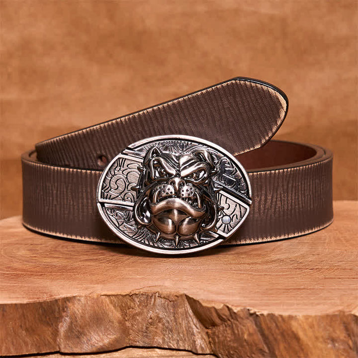 Men's DIY Fierce Dog Hidden Folding Knife Leather Belt - Dog - Brown Distressed Belt - 42 - image 8