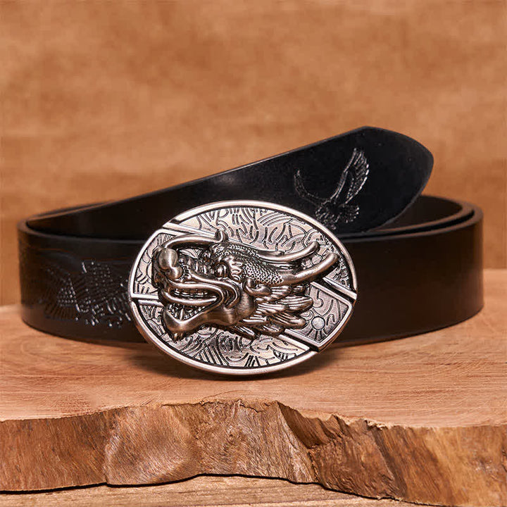 Men's DIY Dragon Head Hidden Folding Knife Leather Belt