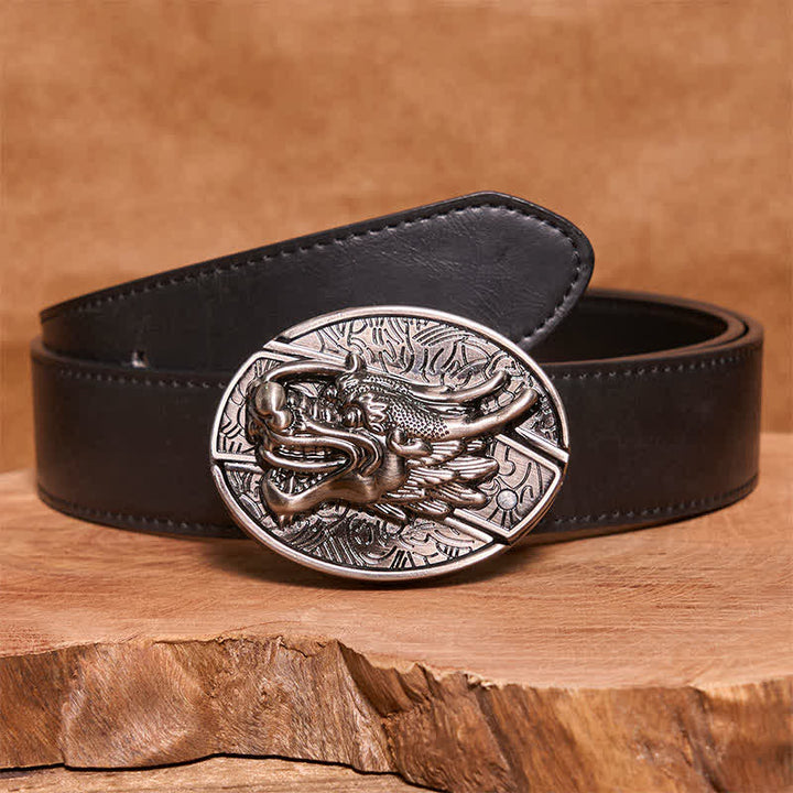 Men's DIY Dragon Head Hidden Folding Knife Leather Belt