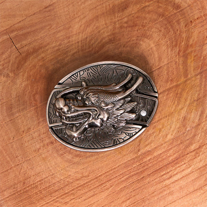 Men's DIY Dragon Head Hidden Folding Knife Leather Belt