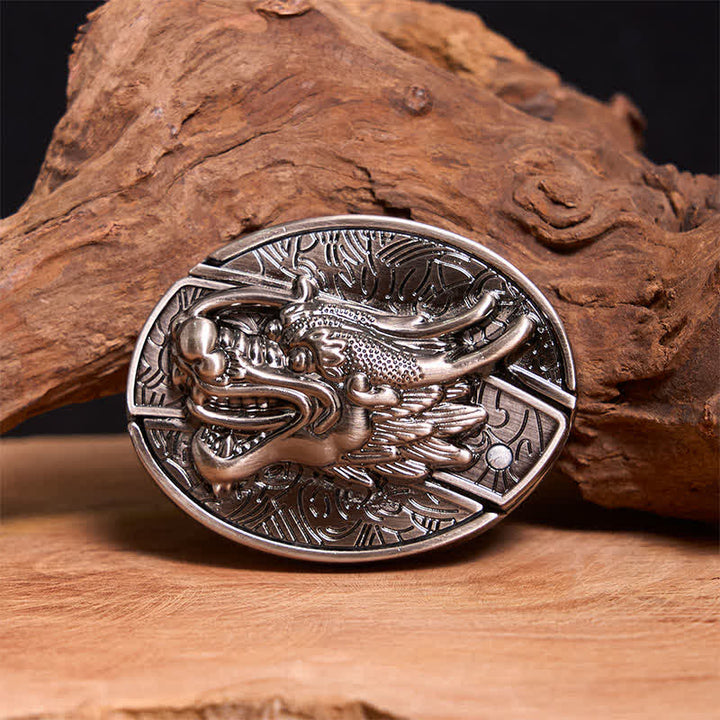 Men's DIY Dragon Head Hidden Folding Knife Leather Belt