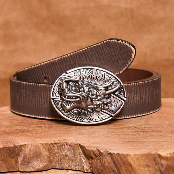 Men's DIY Dragon Head Hidden Folding Knife Leather Belt - Dragon Head - Brown Distressed Belt - 42 - image 8