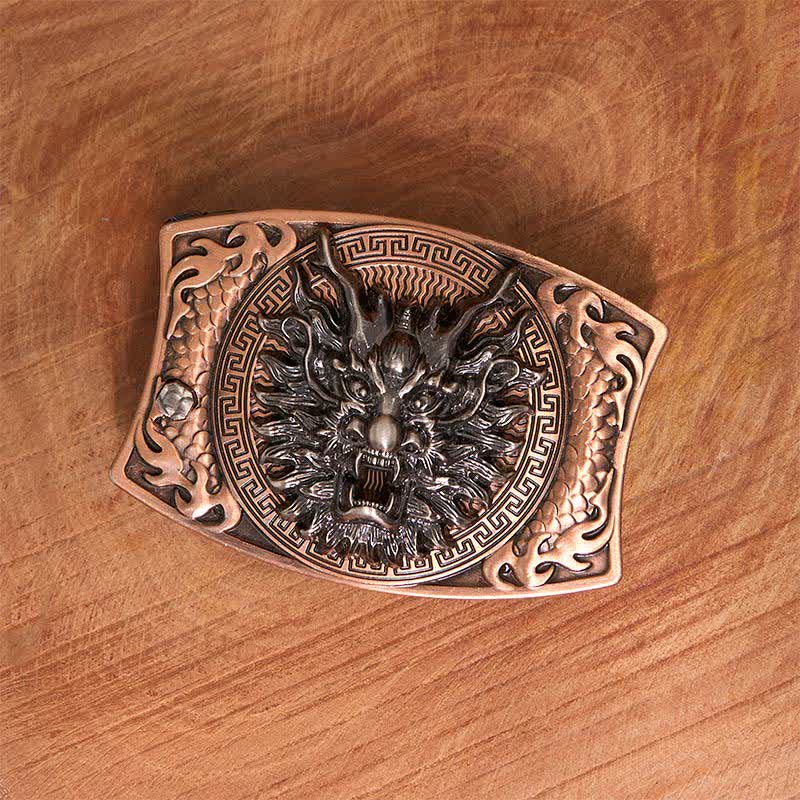 Men's DIY Red Bronze Dragon Hidden Folding Knife Leather Belt