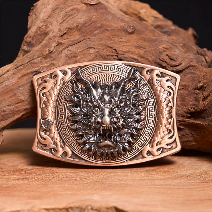 Men's DIY Red Bronze Dragon Hidden Folding Knife Leather Belt