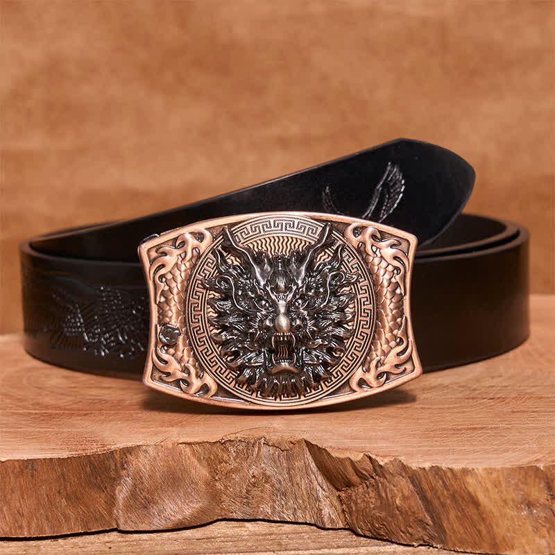 Men's DIY Red Bronze Dragon Hidden Folding Knife Leather Belt