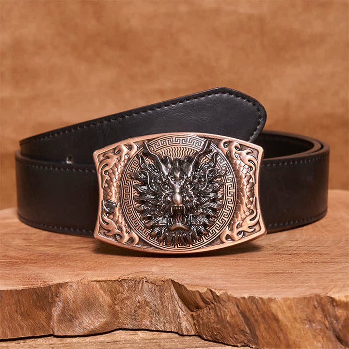 Men's DIY Red Bronze Dragon Hidden Folding Knife Leather Belt - Dragon Head - Black PU Belt - 42 - image 4