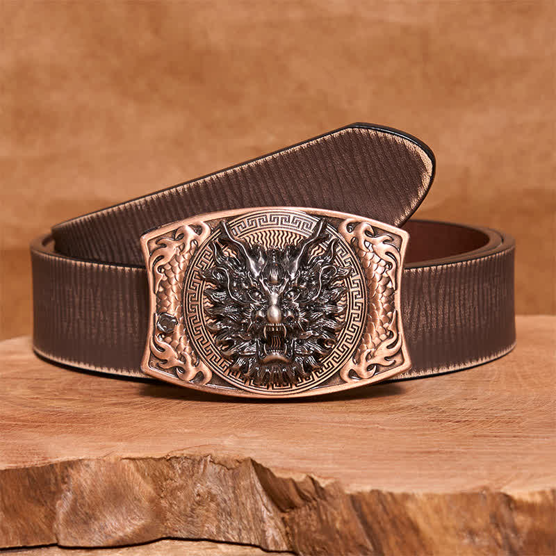 Men's DIY Red Bronze Dragon Hidden Folding Knife Leather Belt