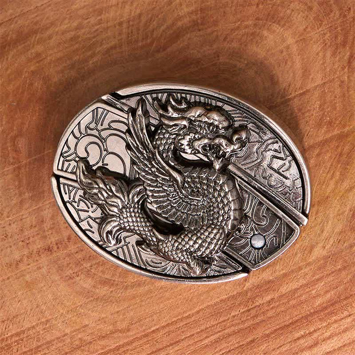 Men's DIY Flying Dragon Hidden Folding Knife Leather Belt - image 3