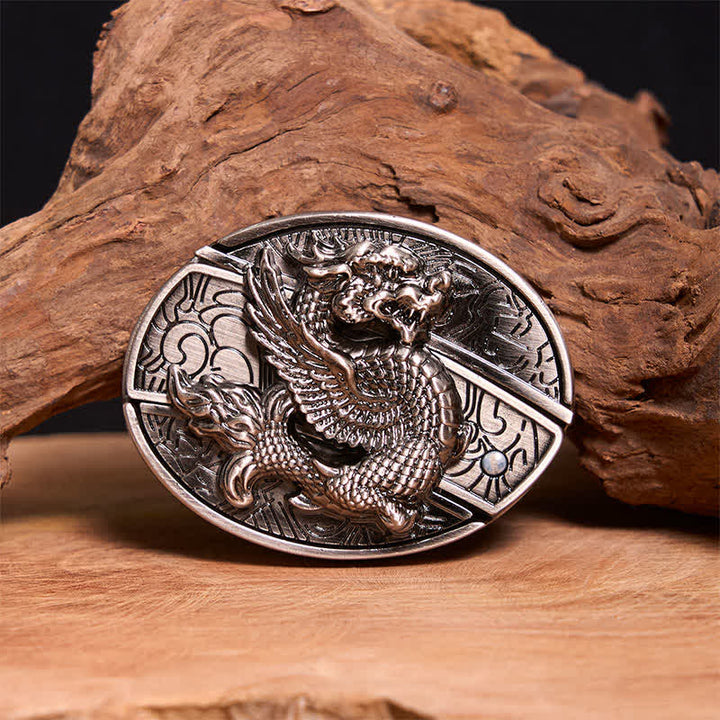 Men's DIY Flying Dragon Hidden Folding Knife Leather Belt