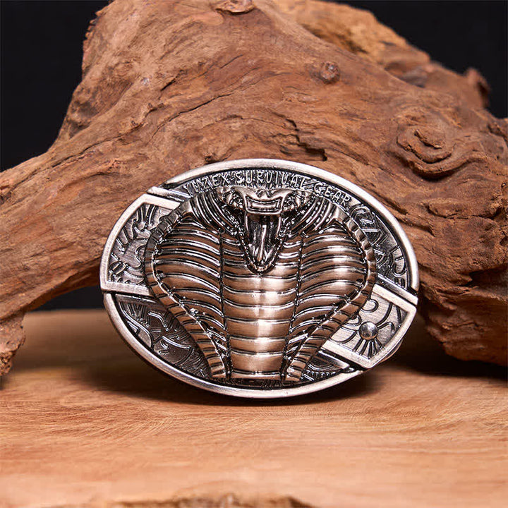 Men's DIY Venomous Cobra Hidden Folding Knife Leather Belt