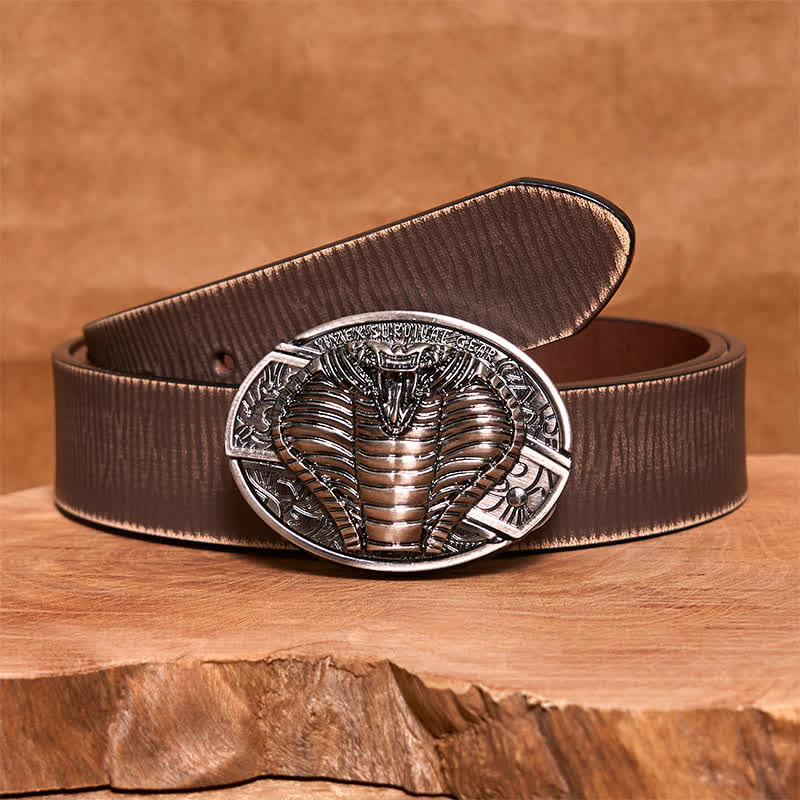 Men's DIY Venomous Cobra Hidden Folding Knife Leather Belt - Cobra - Brown Distressed Belt - 42 - image 8