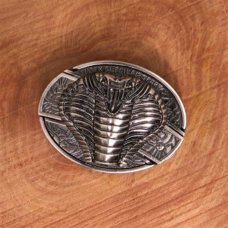 Men's DIY Venomous Cobra Hidden Folding Knife Leather Belt