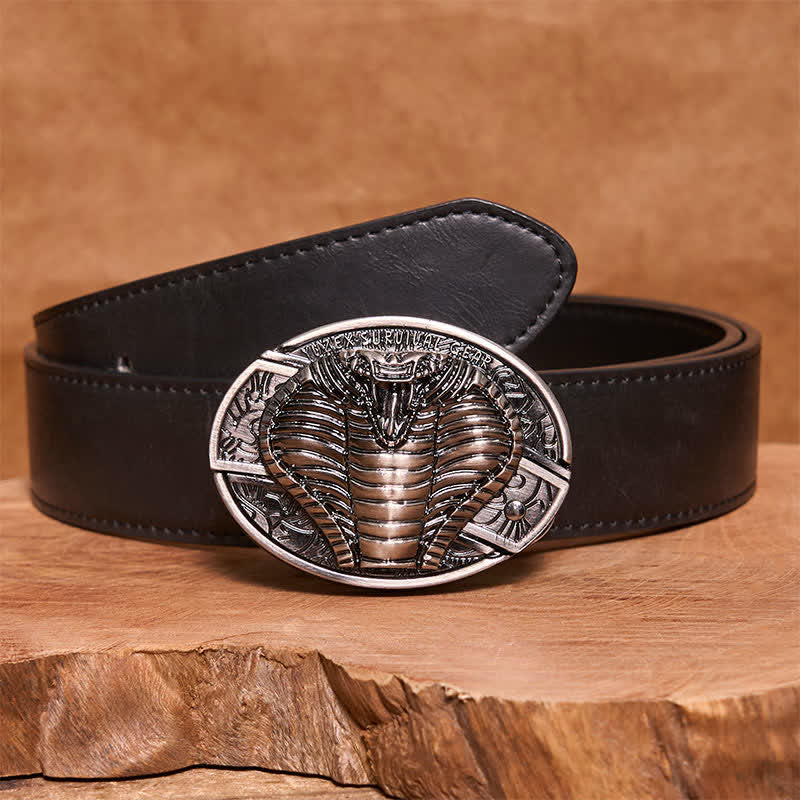 Men's DIY Venomous Cobra Hidden Folding Knife Leather Belt