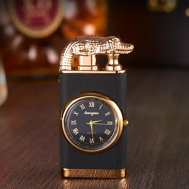 Alligato Design Refillable Double Flame Butane Lighter With Clock