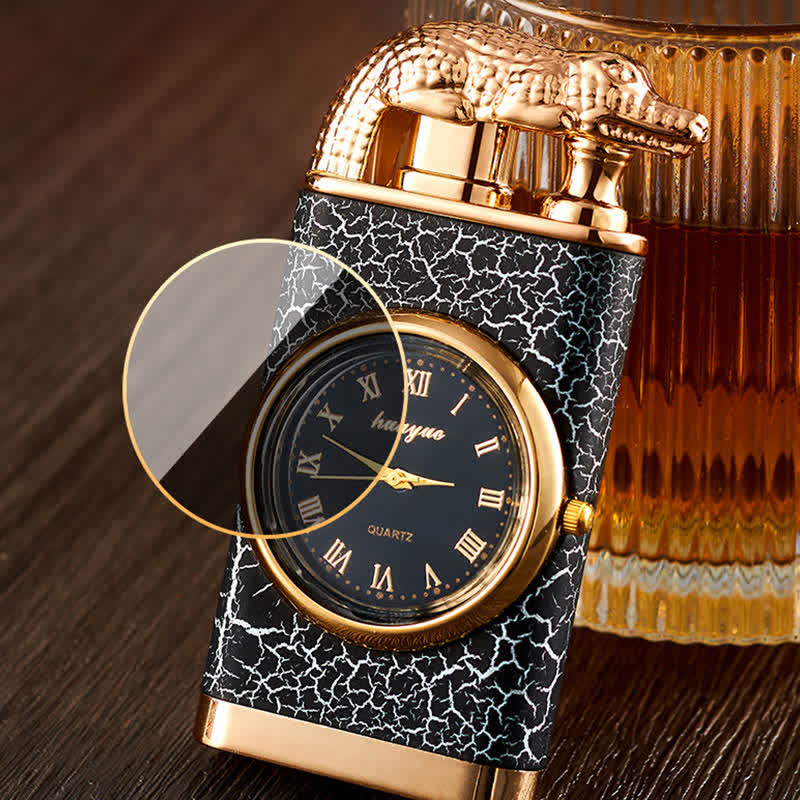 Alligato Design Refillable Double Flame Butane Lighter With Clock