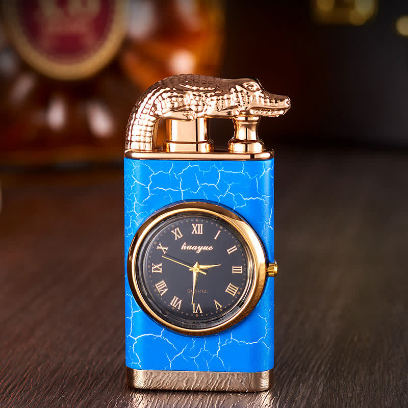 Alligato Design Refillable Double Flame Butane Lighter With Clock