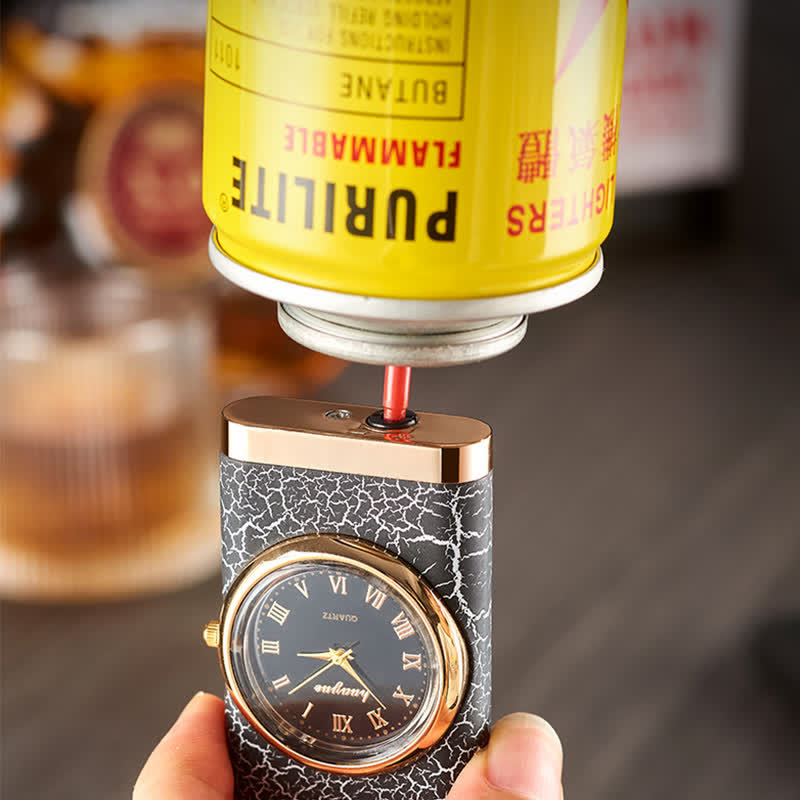 Alligato Design Refillable Double Flame Butane Lighter With Clock