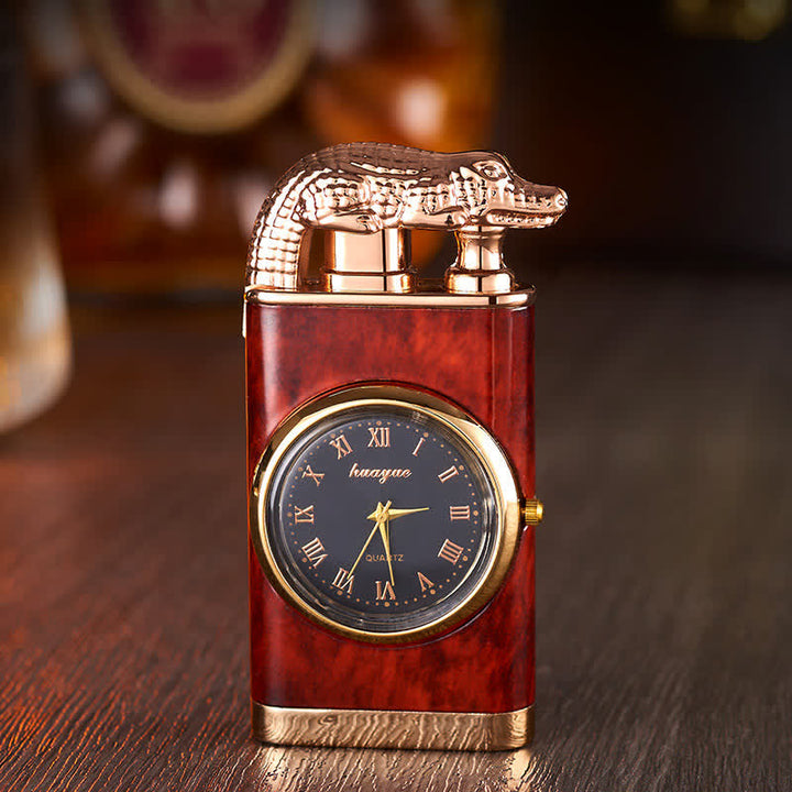 Alligato Design Refillable Double Flame Butane Lighter With Clock