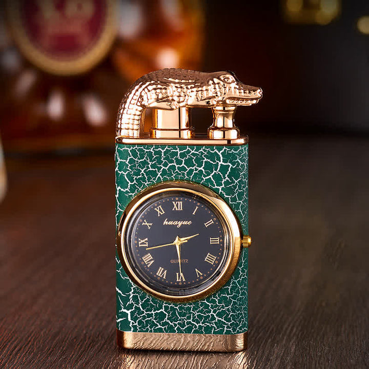 Alligato Design Refillable Double Flame Butane Lighter With Clock - Green Pattern - image 14