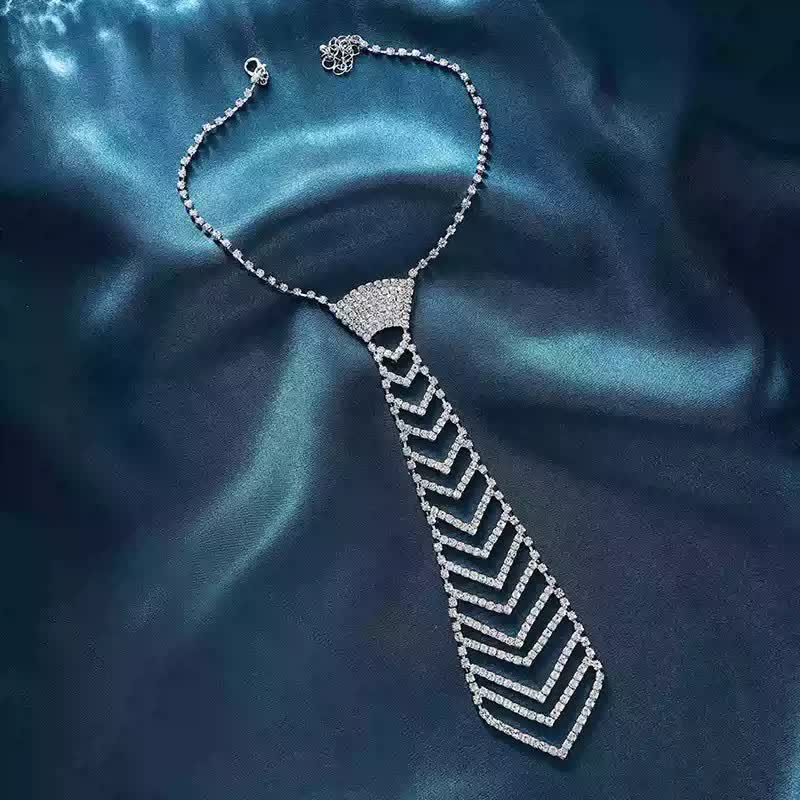 Striped Shape Crystal Rhinestone Creative Necktie Necklace