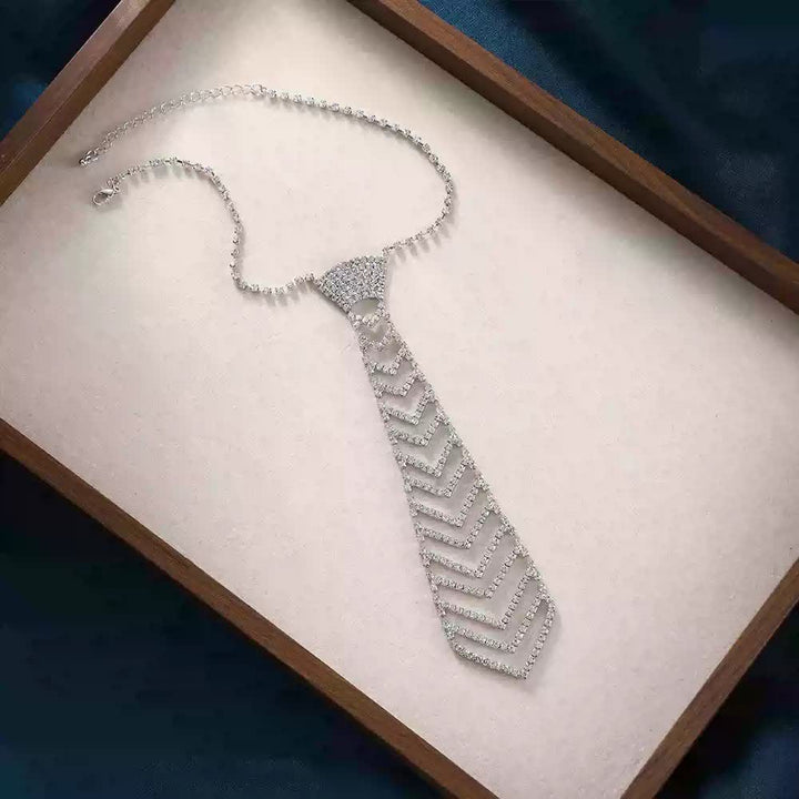 Striped Shape Crystal Rhinestone Creative Necktie Necklace - image 3