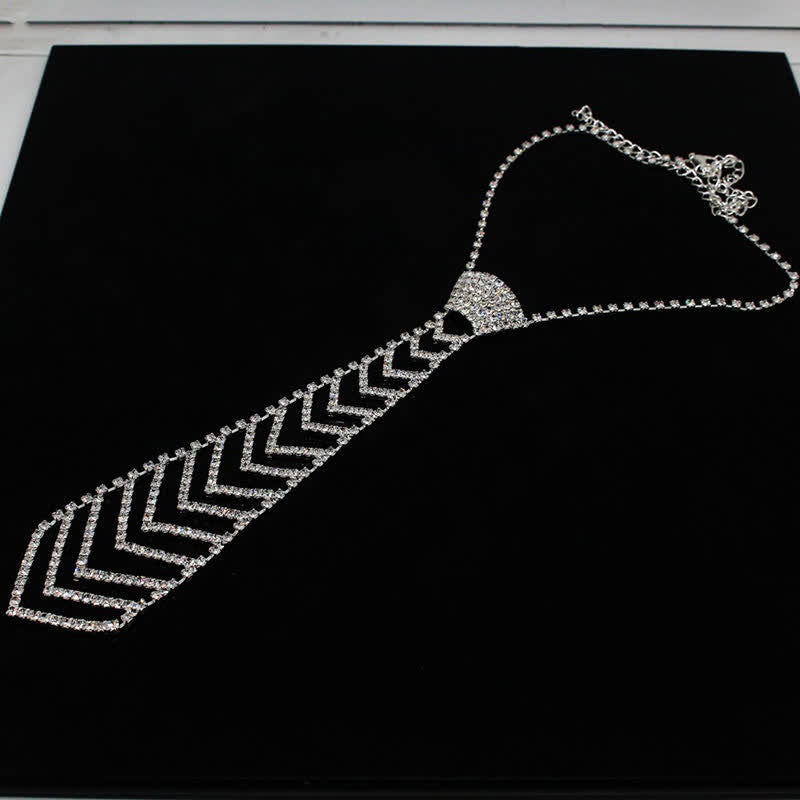 Striped Shape Crystal Rhinestone Creative Necktie Necklace