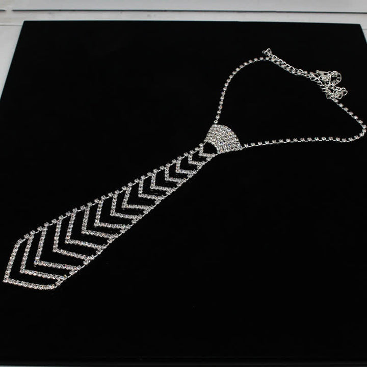 Striped Shape Crystal Rhinestone Creative Necktie Necklace