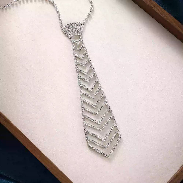 Striped Shape Crystal Rhinestone Creative Necktie Necklace