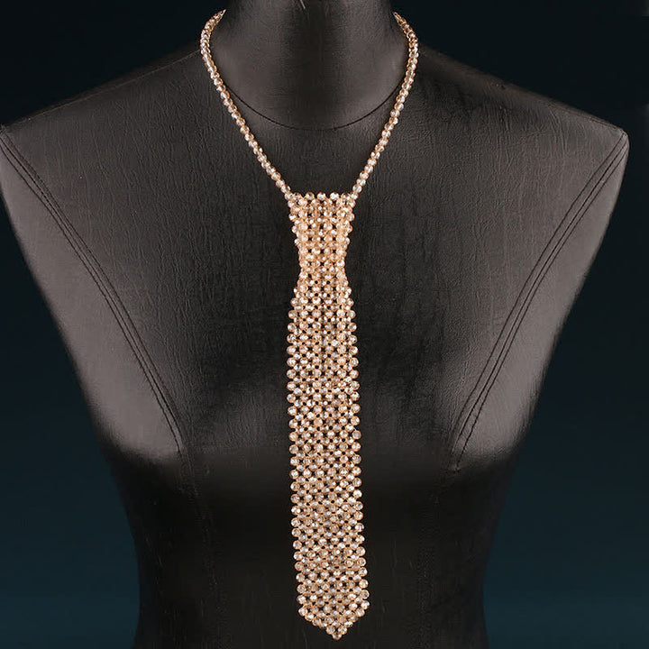 Handmade Artificial Crystal Creative Necktie Necklace - Champagne - image 1