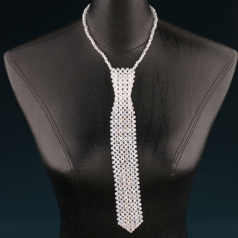 Handmade Artificial Crystal Creative Necktie Necklace - White - image 7