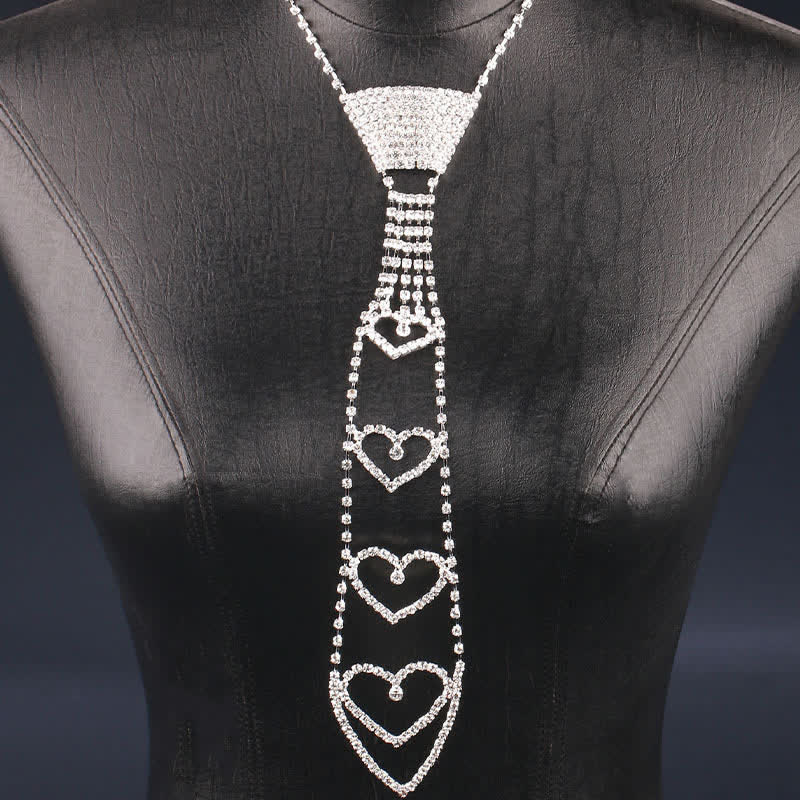 Luxury Heart-Shaped Rhinstones Creative Necktie Necklace - image 1