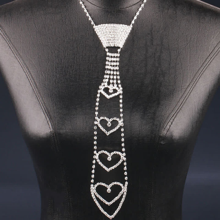 Luxury Heart-Shaped Rhinstones Creative Necktie Necklace - image 1