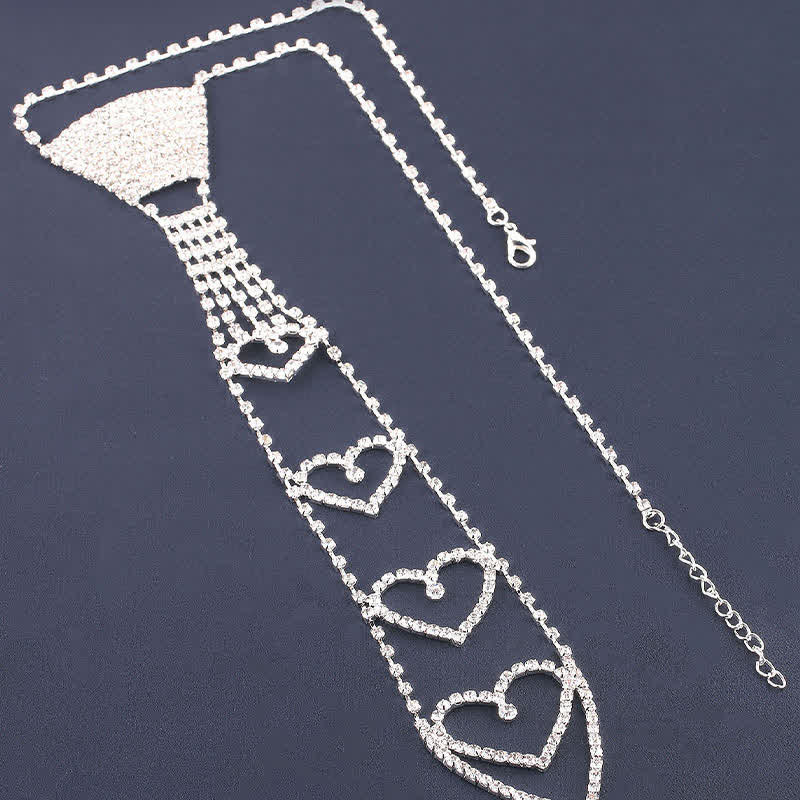 Luxury Heart-Shaped Rhinstones Creative Necktie Necklace - Silver - image 0