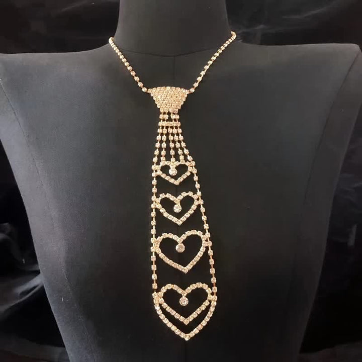 Luxury Heart-Shaped Rhinstones Creative Necktie Necklace - Gold - image 7
