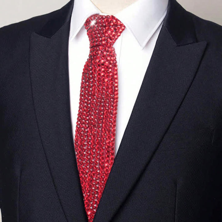 Sparkling Rhinestone Diamond-Style Creative Necktie - Red - image 5