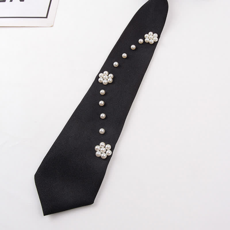 Elegant Artificial Pearls Studded Creative Necktie