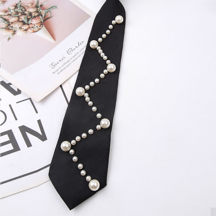 Elegant Artificial Pearls Studded Creative Necktie - Style #1 - image 2