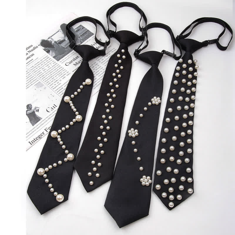 Elegant Artificial Pearls Studded Creative Necktie - image 0