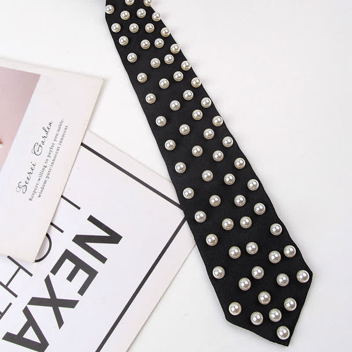 Elegant Artificial Pearls Studded Creative Necktie